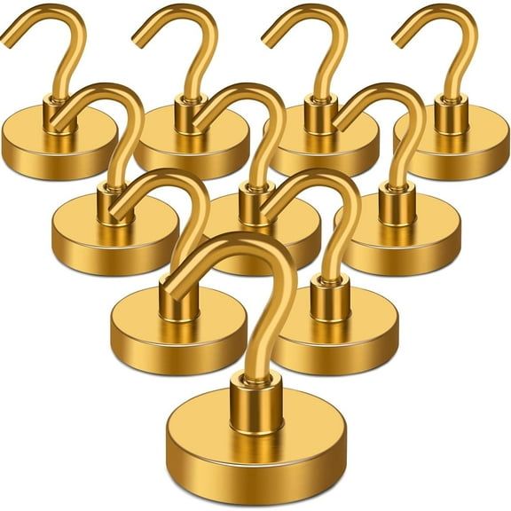 DIYMAG Magnetic Hooks Heavy Duty, 80Lbs Strong Magnets with Hooks for Cruise, Super Neodymium Earth Magnets Hooks for Refrigerator Hanging, Magnetic Hanger for Cabins, Grill (Yellow, 10 Pack)