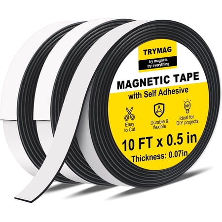DIYMAG Magnetic Tape, 3 Rolls (1/2" x 1/14" x 30Ft), Black