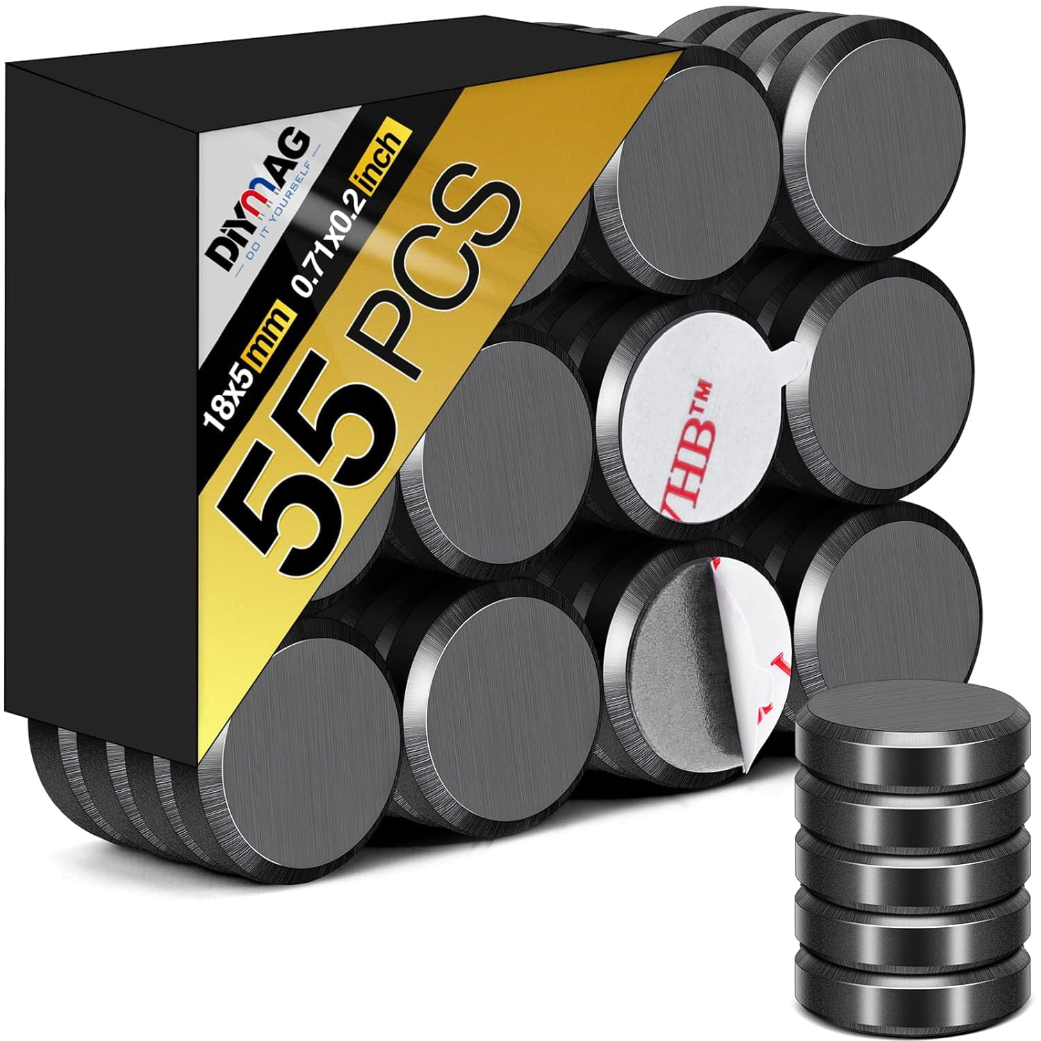 DIYMAG Magnets for Crafts with Adhesive Backing,0.7 Inch(18mm) Black Ceramic Magnets Small Round Button magnets, Strong Magnets for Refrigerator,Craft Magnets for Science Project Hobbies(55Pcs)