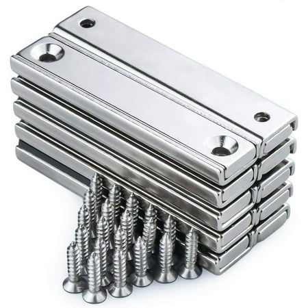 DIYMAG Neodymium Rectangular Pot Magnets-80lbs Pulling Force-60x13.5x5mm 10 Packs with Countersunk Hole and Matching Screws, Strong Industrial Strength Rare Earth Magnets for Mounting, Home etc