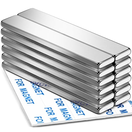 DIYMAG Powerful Neodymium Bar Magnets, Heavy Duty Magnets with Double-Sided Adhesive, Rare Earth Magnet Perfect for Fridge, DIY, Garage, Kitchen, Science, Craft, Office-60x10x3mm, 12 Pack Silver-12P