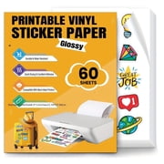 DIYMAG Printable Vinyl Sticker Paper for Inkjet Printer/Laser Printer, 60 Pcs 8.5"x11" Printable Vinyl Sticker Paper - Waterproof, Dries Quickly Vivid Colors Glossy White