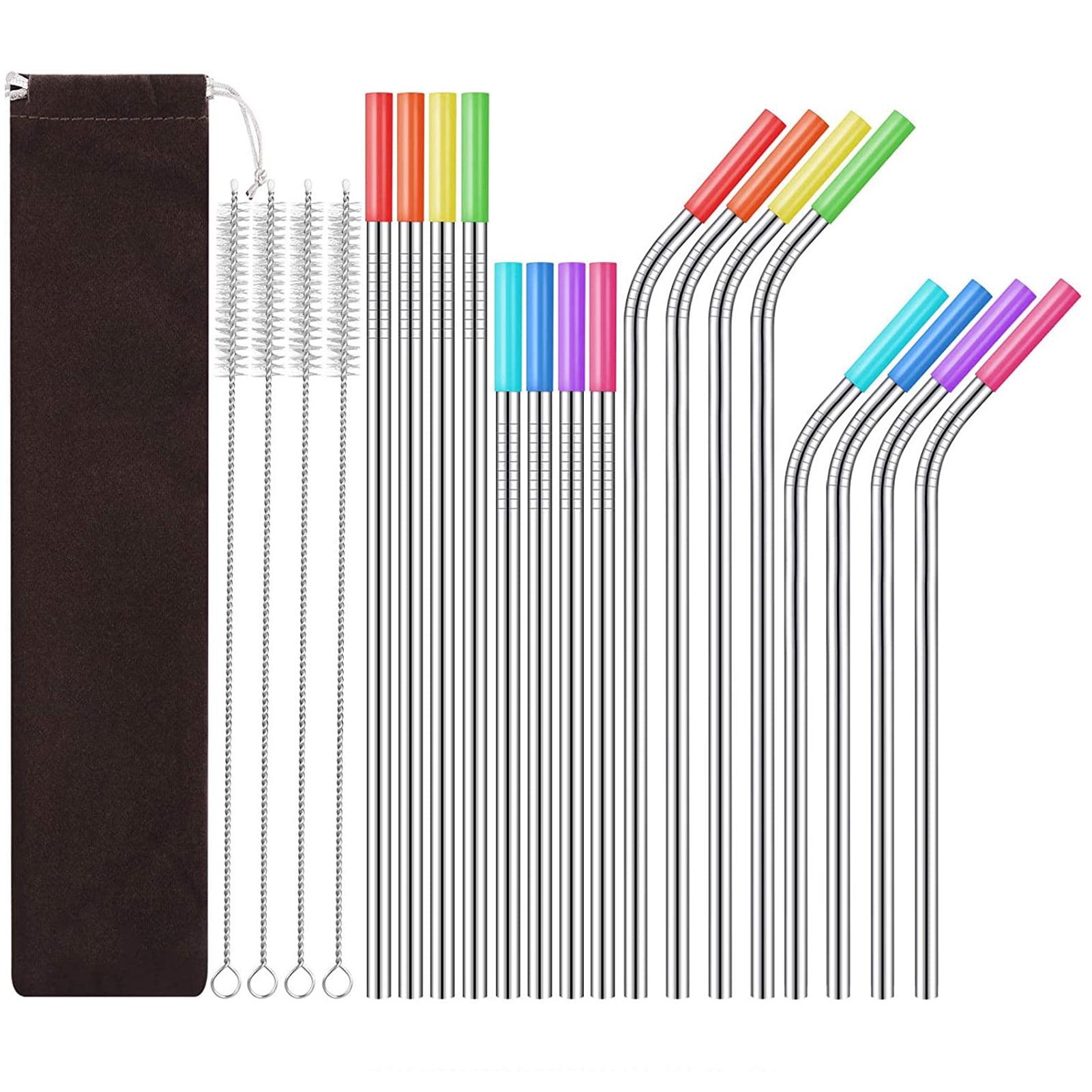 DIYMAG Reusable Metal Straws with Silicone Tips, Stainless Steel