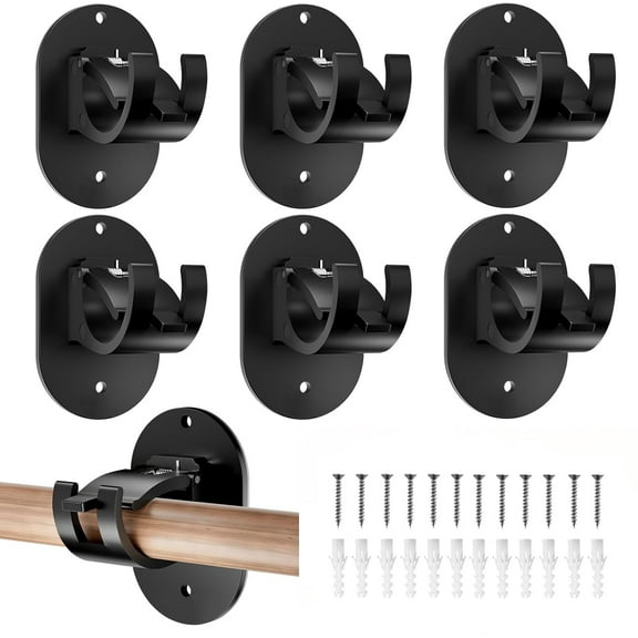 DIYMAG Self-Adhesive Black Curtain Rod Holders (6 Count)