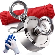 DIYMAG Strong Double Side Neodymium Fishing Magnets,1300 lbs590KG Pulling Force Rare Earth Magnet with 20m 65 Foot Durable Rope and Protective Gloves,for Retrieving in River and Fishing