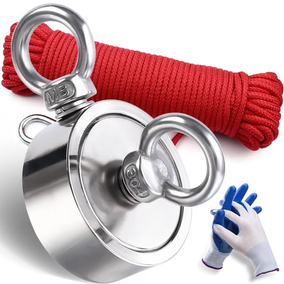 DIYMAG Strong Double Side Neodymium Fishing Magnets,550 Lbs(249 KG) Pulling Force Rare Earth Magnet with 10m (33 Foot) Durable Rope and Protective Gloves,for Retrieving in River and Magnetic Fish