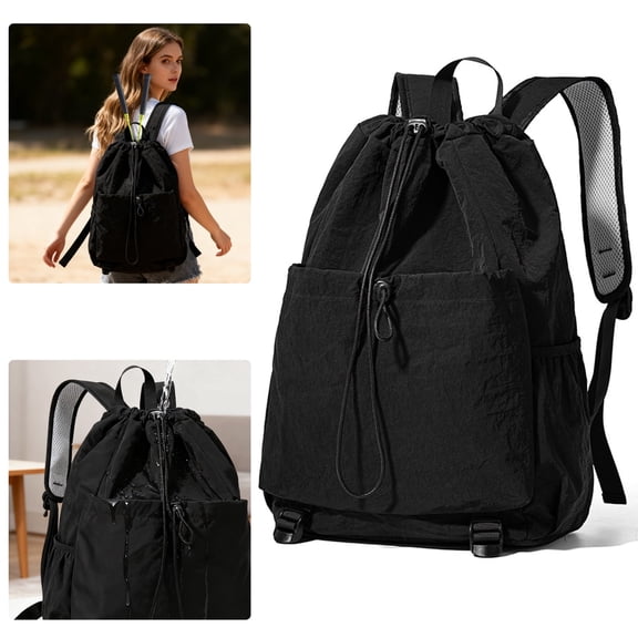 DIYMAG Tennis Backpack Badminton Backpack - Large Drawstring Backpack for Sport, Waterproof  Bag for Pickleball Paddles, Badminton Racquet, Squash Racquet,Balls and Other Accessories（Black）