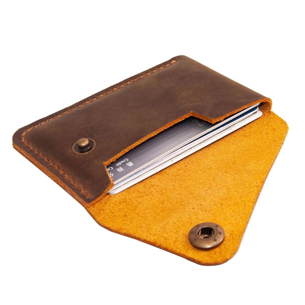 DIYOO Exquisite Brown Leather Card Holder - Streamlined Credit Card ...