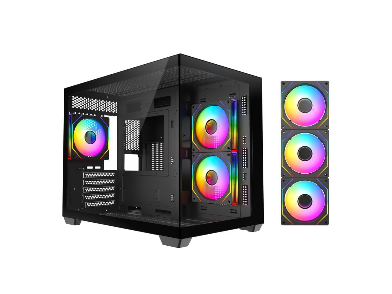DIYPC ARGB-DC120-TM Black USB3.0 Tempered Glass Micro ATX Gaming Computer Case w/ 3 x ARGB PWM Fans (Pre-Installed)