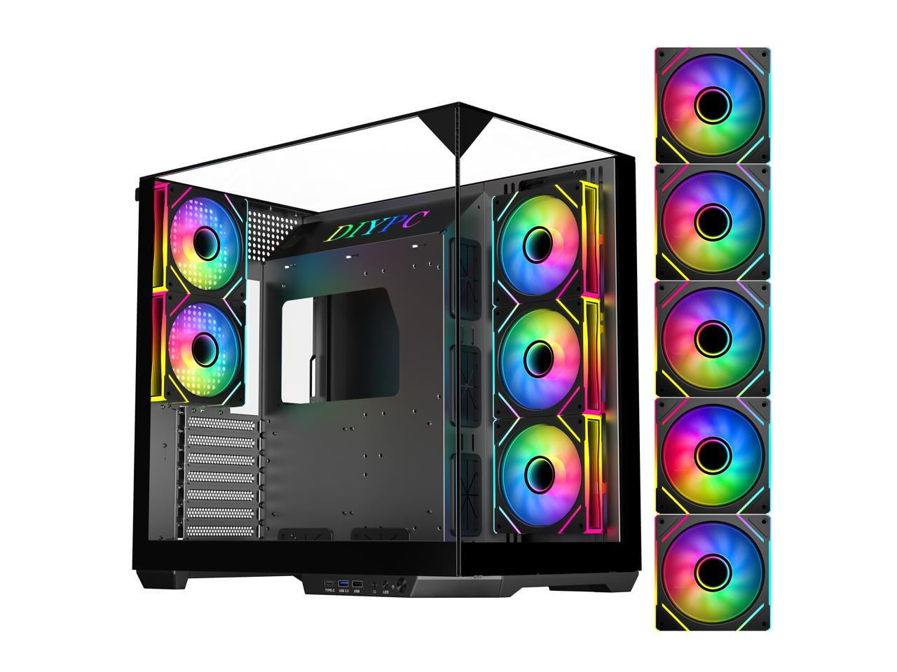 DIYPC ARGBDC800BK ATX Mid Tower Gaming Case and 5 ARGB Fans (Black)
