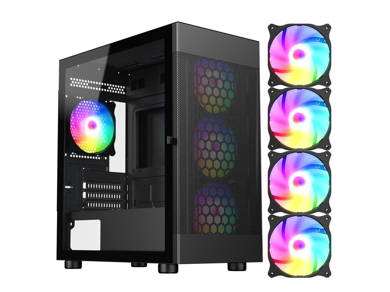 DIYPC ARGB-G5-BK Black USB3.0 Tempered Glass Micro ATX Gaming Computer Case w/ 4 x ARGB Fans (Pre-Installed), Support 360mm AIO