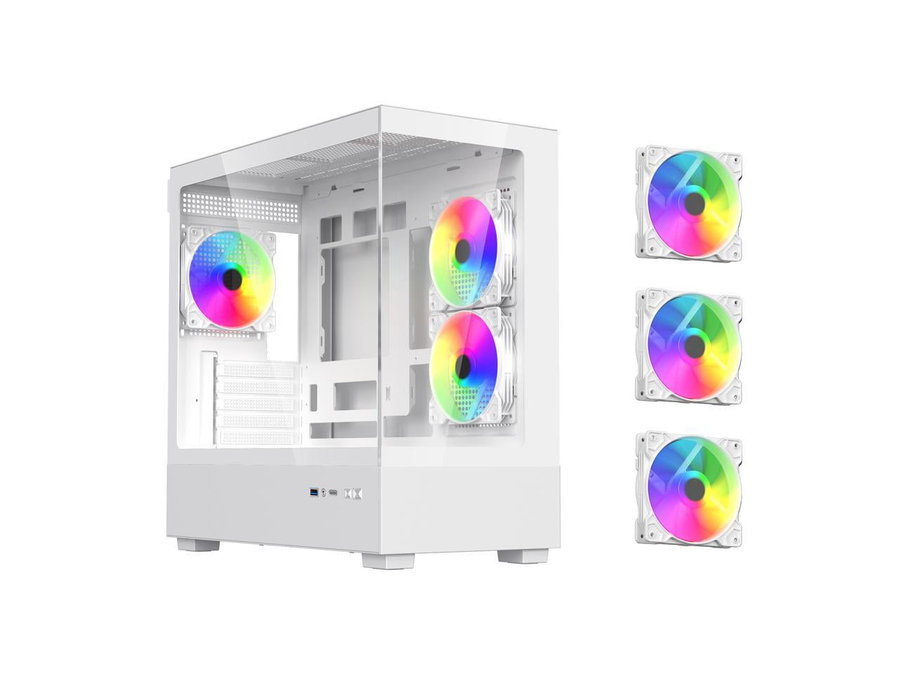 White Steel Tempered Glass Micro ATX Gaming Case with ARGB Fans