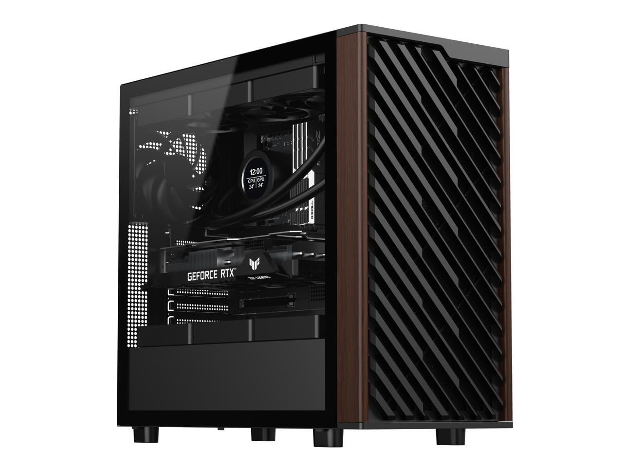 DIYPC DIY-ATX28-Wood Black USB3.0 /Type C ATX Mid Tower Gaming Computer Case w/ Tempered Glass Side Panel and Walnut Wood Front Panel, 4 x 120mm PWM Fans Pre-Installed
