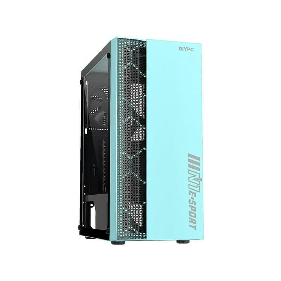 DIYPC DIY-S08-G Green USB 3.0 Steel / Tempered Glass ATX Mid Tower Computer Case, 1 x 120mm Fan x Rear (Pre-Installed)