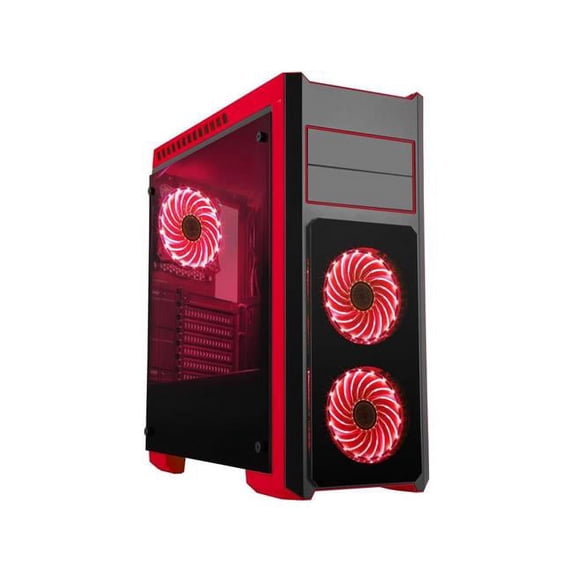 DIYPC DIY-TG8-BR Dual USB3.0 Steel & Tempered Glass with ATX Mid Tower Gaming Computer Case with Tempered Glass Panels Front, Top, Both Sides & Pre-Installed 3 x 33LED Light Fan,