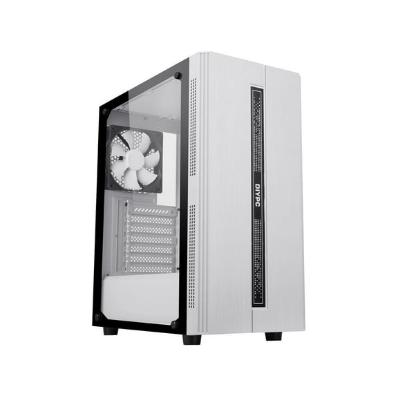 DIYPC Rainbow-Flash-S1-W White Steel / Tempered Glass ATX Mid Tower Computer Case with 1 x 120mm Fan Pre-Installed