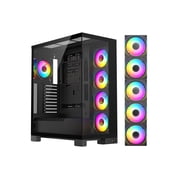 DIYPC Vanguard-F2-Pro Black Dual USB3.0 and Type C Tempered Glass ATX Full Tower Gaming Computer Case w/ 5 x 120mm ARGB PWM Fans 4 x MB Side, 1 x Rear Pre-Installed. Support BTF Back Plug MB.