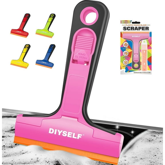 DIYSELF 1 Pack Razor Blade Scraper, Extra 5 PCS Orange Plastic Blades, High-Efficiency Razor Scraper, Razor Blade Scraper Tool for Cleaning, Durable Glass Scraper for Cooktop, Kitchen, Oven