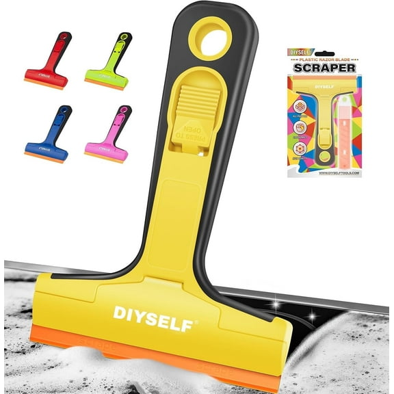 DIYSELF 1 Pack Razor Blade Scraper, Extra 5 PCS Orange Plastic Blades, High-Efficiency Razor Scraper, Razor Blade Scraper Tool for Cleaning, Durable Glass Scraper for Cooktop, Kitchen, Oven