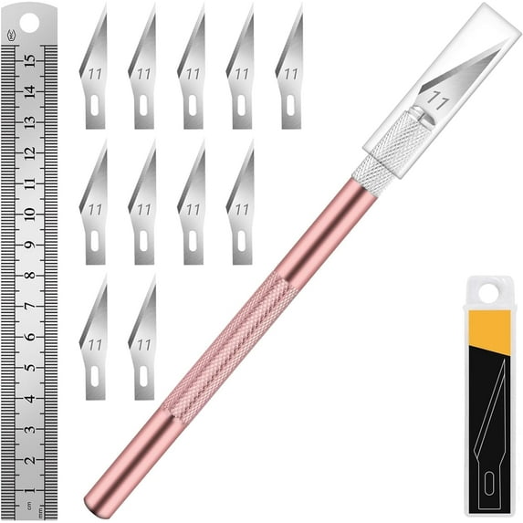 1 Pcs Craft Hobby Knife Exacto Knife with 11 Stainless Steel Blade Kit (Pink)
