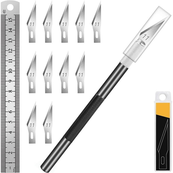 1 Pcs Exacto Knife with 11 Pcs SK5 High Carbon Steel Exacto Blades Kit (Black)