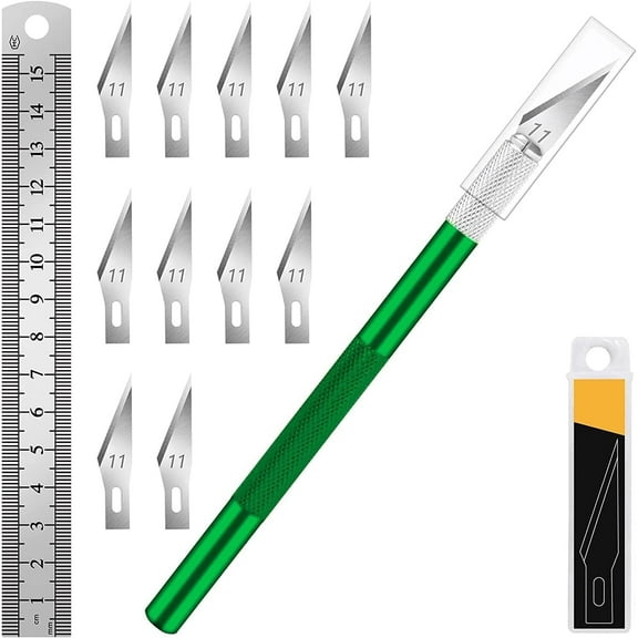 1 Pcs Exacto Knife with 11 Pcs SK5 High Carbon Steel Exacto Blades Kit (Green)