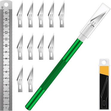 DIYSELF 1 Pcs Exacto Knife with 11 Pcs SK5 High Carbon Steel Exacto Blades Kit (Green)