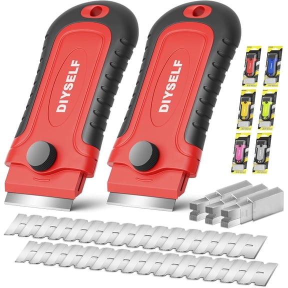 2 Pack Razor Blade Scraper with 30 Pcs Blades - Scraper Tool - Scraper for Cleaning Stove, Oven, Glass, Kitchen - Paint Scraper - Razor Scraper - Glass Scraper - Glass Stove Top Scraper