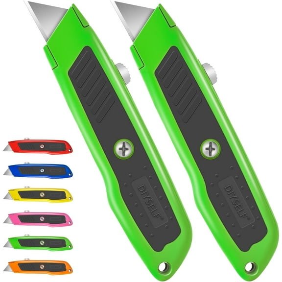 DIYSELF 2 Pack Utility Knife, Box Cutter Retractable(Green)