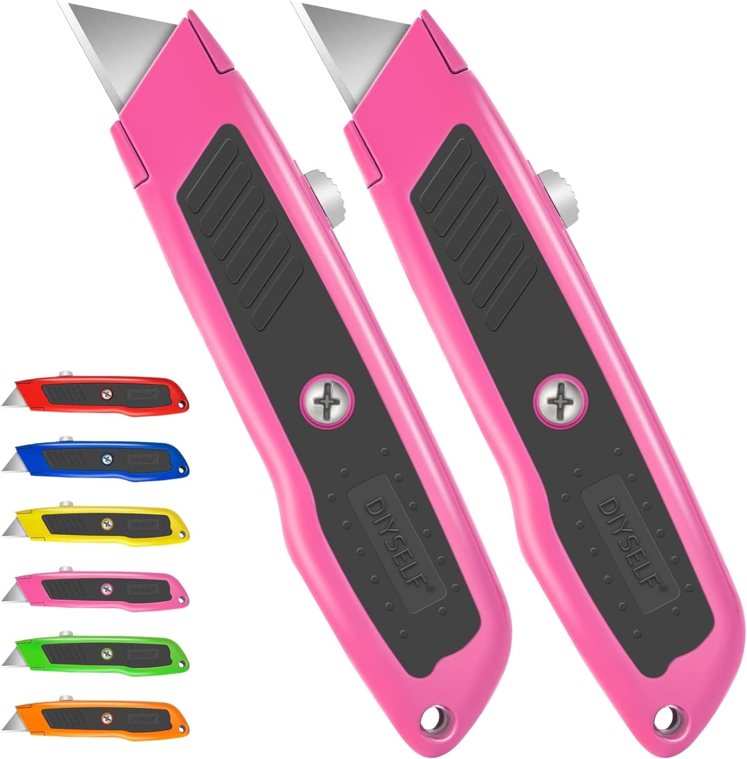 DIYSELF 2 Pack Utility Knife Box Cutter Retractable Heavy Duty Pink ...