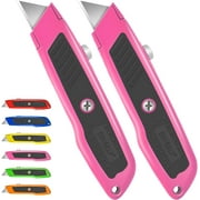 DIYSELF 2 Pack Utility Knife Box Cutter Retractable Heavy Duty (Pink)