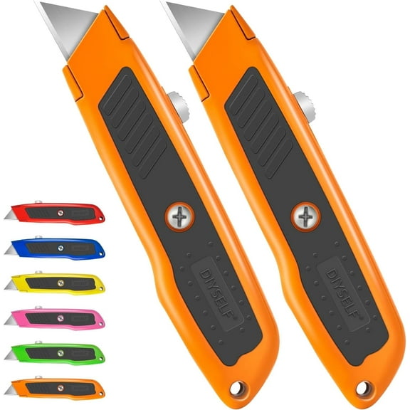 DIYSELF 2 Pack Utility Knife, Heavy Duty Box Cutter Retractable Knife (Orange)