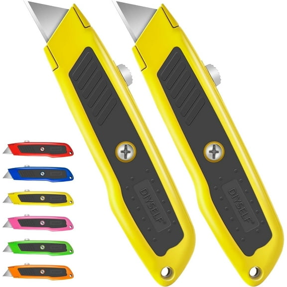 DIYSELF 2 Pack Utility Knife Razor Knife Utility Cardboard Cutter (Yellow)