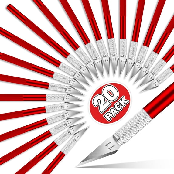 DIYSELF 20 Pack Exacto Knife - Craft Knife - Hobby Knife - Art Knife (Red)