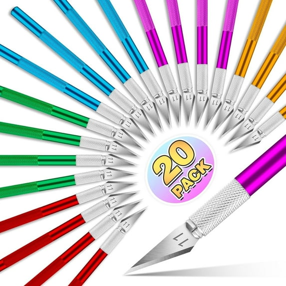 DIYSELF 20 Pack Exacto Knife, Multi-color Exacto Knife Set, Craft Knife for Paper