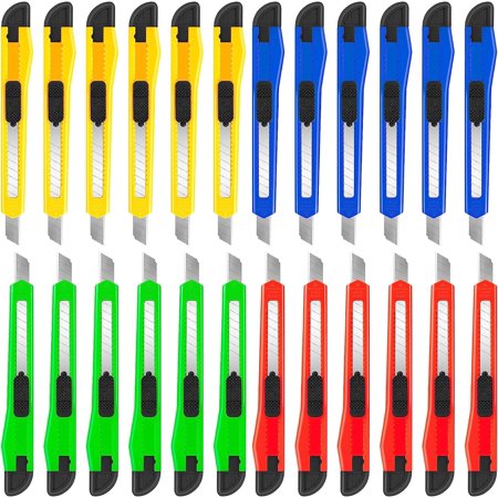 TooLs 24 Pack Utility Knife (9MM Wide Blade Cutter 4 Color) Box Cutters Retractable