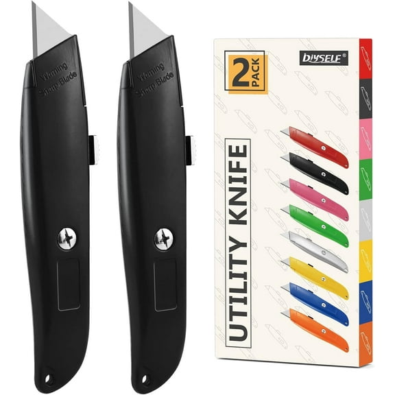 2Pack Utility Knife Box Cutter Retractable Blade Heavy Duty(Black)