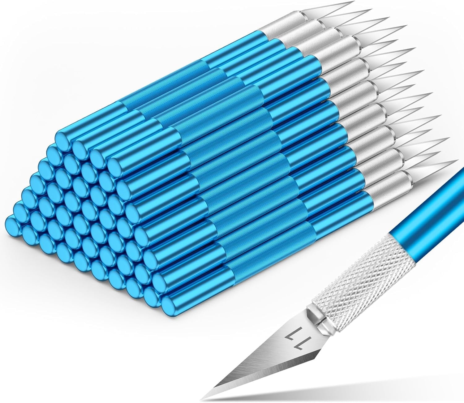 DIYSELF 50-Piece Exacto Knife, Hobby Knife Set for Crafting, Leather, Wallpaper (Blue)