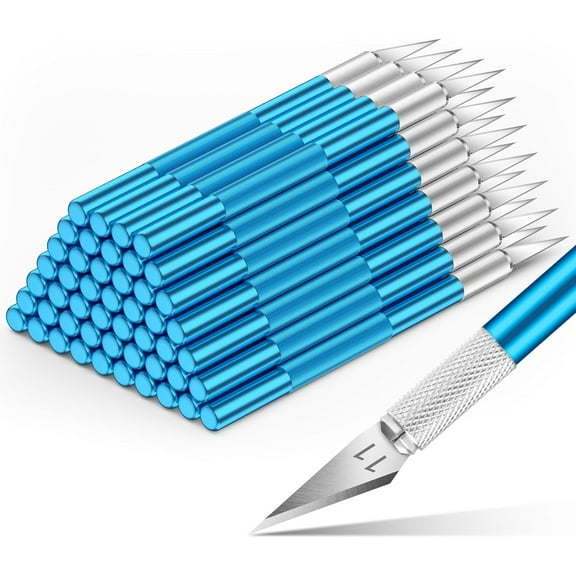DIYSELF 50-Piece Exacto Knife, Hobby Knife Set for Crafting, Leather, Wallpaper (Blue)