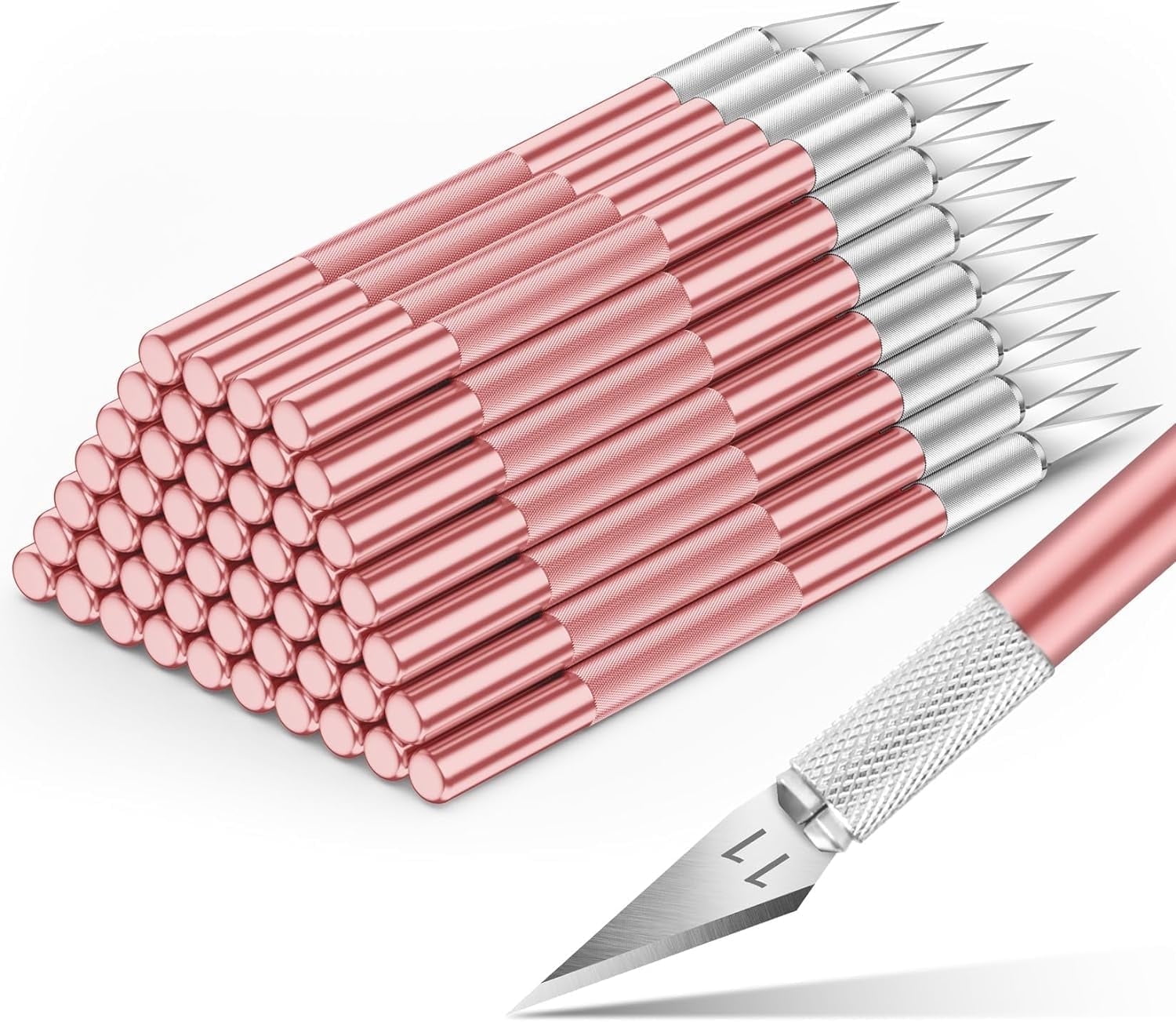 DIYSELF 50-Piece Exacto Knife, Hobby Knife Set for Crafting, Leather, Wallpaper (Pink)