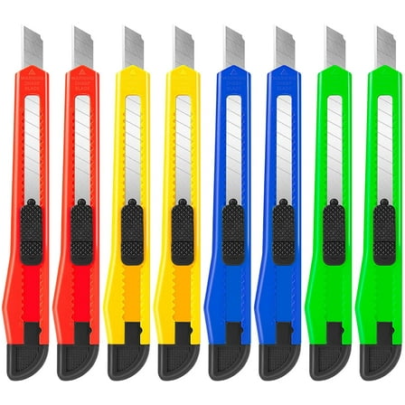 DIYSELF 8 Pack Utility Knife Box Cutters (9mm Wide Blade 4 Colors) Box Cutter Retractable