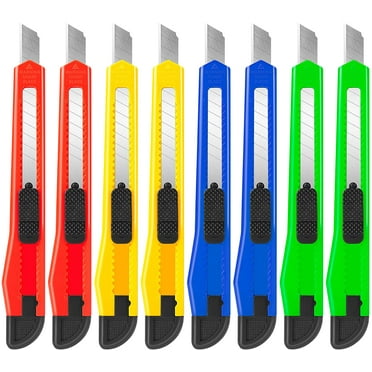 DIYSELF 8 Pack Utility Knife Box Cutters (9mm Wide Blade 4 Colors) Box Cutter Retractable