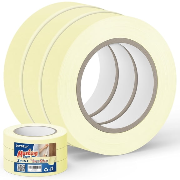 Masking Tape 3-Pack – 0.98in x 60yd Beige Painter's Tape for Detail Work, Crafts, and Labeling