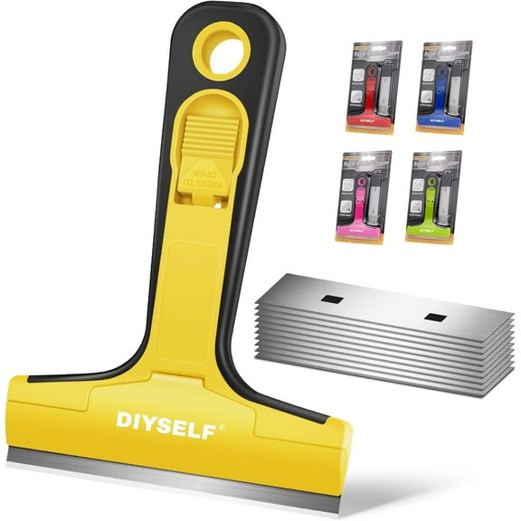 Razor Blade Scraper, 1 Pack Razor Scraper, 4 Inch Razor Blade Scraper Tool with 10 Extra Blades, Scraper for Cleaning, Glass Top Stove, Sticker Removal, Floor, Glass Scraper, Paint Scraper