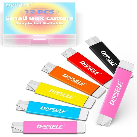 DIYSELF Utility Knife 12 Pack, Box Cutter Retractable with Razor Blade