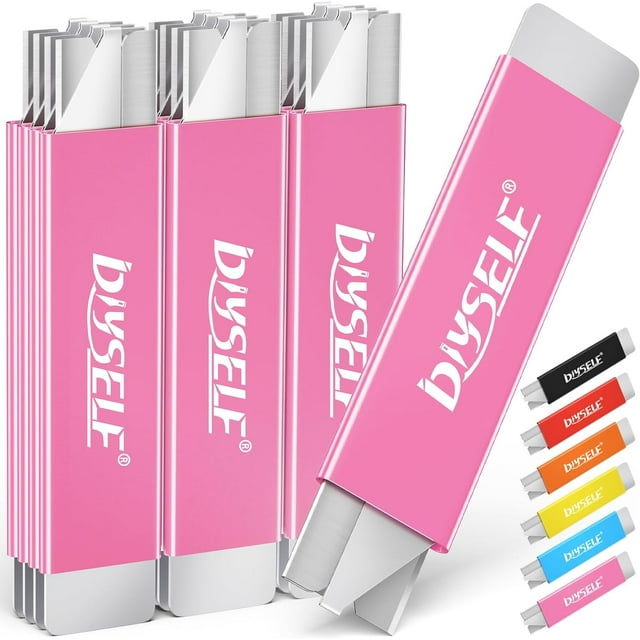 DIYSELF Utility Knife | Box Cutters | Set of 12 | Retractable Blade (Pink)