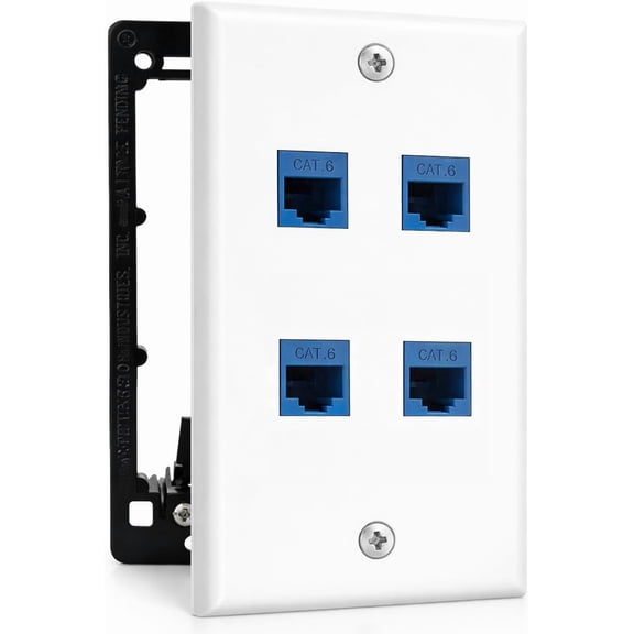 DIYTECH 4 Port Ethernet Wall Plate, Cat 6, Wall Outlet, RJ45 Female to Female Keystone Jacks - White