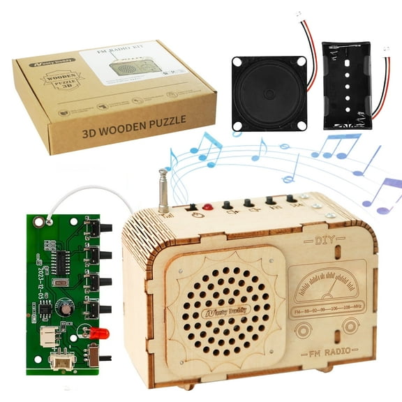 NautyDaddy DIY Wooden FM Radio Kit  Retro 70s-Style Buildable STEM Toy with Working Antenna, Educational Science Kit for Kids & Teens, No Soldering Required