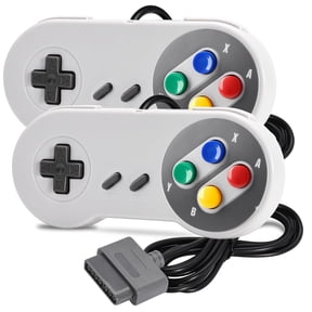 DIZENDAMAI 2 Pack Wired SNES Controller, Fully Compatible With Original SNES/SFC - [Plug and Play] (Multi-Color Keys)