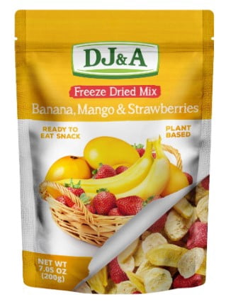 DJ & A Freeze Dried Fruit Mix, Banana Mango & Strawberries, Ready-to-Eat Plant-Based Snack, 7.1 oz